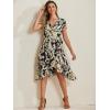 imageAllegra K Womens Floral Leaves Wrap Dress Tie Waist Hawaiian Beach Tropical Summer DressNavy Blue