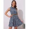 imageAllegra K Womens Floral Printed Half Placket Above Knee Summer Sleeveless Belted DressBlue
