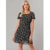 imageAllegra K Womens Floral Square Neck Short Sleeve Drawstring Ruched DressBlack