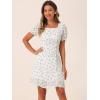 imageAllegra K Womens Floral Square Neck Short Sleeve Drawstring Ruched DressWhite