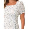 imageAllegra K Womens Floral Square Neck Short Sleeve Drawstring Ruched DressWhite