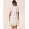 imageAllegra K Womens Floral Square Neck Short Sleeve Drawstring Ruched DressWhite