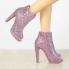 imageAllegra K Womens Glitter Platform Chunky Heeled Open Toe Heel Ankle BootsPink