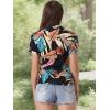 imageAllegra K Womens Hawaiian Shirt Floral Leaves Printed Short Sleeve Top Tropical Button Down Shirt Summer Fashion 2024Blacks