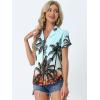 imageAllegra K Womens Hawaiian Shirt Floral Leaves Printed Short Sleeve Top Tropical Button Down Shirt Summer Fashion 2024Blue Coconut