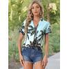 imageAllegra K Womens Hawaiian Shirt Floral Leaves Printed Short Sleeve Top Tropical Button Down Shirt Summer Fashion 2024Blue Coconut