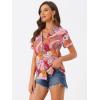 imageAllegra K Womens Hawaiian Shirt Floral Leaves Printed Short Sleeve Top Tropical Button Down Shirt Summer Fashion 2024Bright Pink