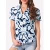 imageAllegra K Womens Hawaiian Shirt Floral Leaves Printed Short Sleeve Top Tropical Button Down Shirt Summer Fashion 2024Deep Blue