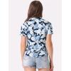 imageAllegra K Womens Hawaiian Shirt Floral Leaves Printed Short Sleeve Top Tropical Button Down Shirt Summer Fashion 2024Deep Blue