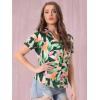 imageAllegra K Womens Hawaiian Shirt Floral Leaves Printed Short Sleeve Top Tropical Button Down Shirt Summer Fashion 2024Green Leaf