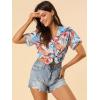 imageAllegra K Womens Hawaiian Shirt Floral Leaves Printed Short Sleeve Top Tropical Button Down Shirt Summer Fashion 2024Light Blue