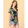 imageAllegra K Womens Hawaiian Shirt Floral Leaves Printed Short Sleeve Top Tropical Button Down Shirt Summer Fashion 2024Navy Blue