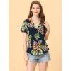 imageAllegra K Womens Hawaiian Shirt Floral Leaves Printed Short Sleeve Top Tropical Button Down Shirt Summer Fashion 2024Navy Blue