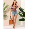imageAllegra K Womens Hawaiian Shirt Floral Leaves Printed Short Sleeve Top Tropical Button Down Shirt Summer Fashion 2024Purple