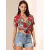 imageAllegra K Womens Hawaiian Shirt Floral Leaves Printed Short Sleeve Top Tropical Button Down Shirt Summer Fashion 2024Red