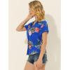 imageAllegra K Womens Hawaiian Shirt Floral Leaves Printed Short Sleeve Top Tropical Button Down Shirt Summer Fashion 2024Royal Blue