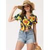 imageAllegra K Womens Hawaiian Shirt Floral Leaves Printed Short Sleeve Top Tropical Button Down Shirt Summer Fashion 2024Sunflower