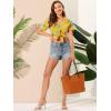 imageAllegra K Womens Hawaiian Shirt Floral Leaves Printed Short Sleeve Top Tropical Button Down Shirt Summer Fashion 2024Yellow