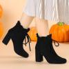 imageAllegra K Womens Lace Up Round Toe Drawstring Block Heel Ankle BootsBlack