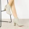 imageAllegra K Womens Plaid Pointed Toe Chunky Heels Ankle BootsWhite Gold