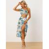 imageAllegra K Womens Summer 2 Piece Outfit Floral Printed Crop Tube Tops and Split Long Skirt SetGreen