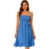 imageAllegra K Summer Boho Dress for Womens Smocked Spaghetti Strap Tie Waist Ruffle Beach Cami DressesBlue