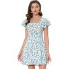 imageAllegra K Womens Casual Ruffled Sleeve Pleated Square Neck Floral DressBlue