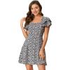 imageAllegra K Womens Casual Ruffled Sleeve Pleated Square Neck Floral DressDark Blue