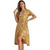 imageAllegra K Womens Floral Leaves Wrap Dress Tie Waist Hawaiian Beach Tropical Summer DressYellow