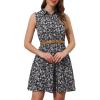 imageAllegra K Womens Floral Printed Half Placket Above Knee Summer Sleeveless Belted DressBlack