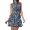 imageAllegra K Womens Floral Printed Half Placket Above Knee Summer Sleeveless Belted DressBlue