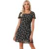 imageAllegra K Womens Floral Square Neck Short Sleeve Drawstring Ruched DressBlack