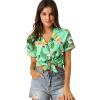 imageAllegra K Womens Hawaiian Shirt Floral Leaves Printed Short Sleeve Top Tropical Button Down Shirt Summer Fashion 2024Mint