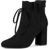 imageAllegra K Womens Lace Up Round Toe Drawstring Block Heel Ankle BootsBlack