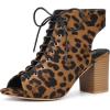 imageAllegra K Womens Peep Toe Chunky Heel Lace Up Slingback Dressy BootiesLeopard