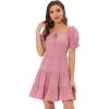imageAllegra K Womens Ruffle Sleeve Tie Neck Tiered Square Neck DressPink
