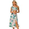 imageAllegra K Womens Summer 2 Piece Outfit Floral Printed Crop Tube Tops and Split Long Skirt SetGreen