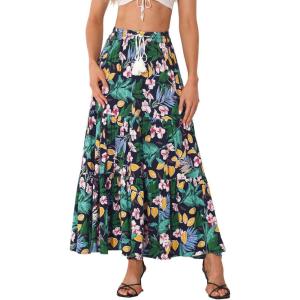 imageAllegra K Boho Skirt for Womens Casual Peasant Floral Bohemian Tassels Elastic Waist Maxi SkirtsDark Blue