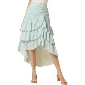 imageAllegra K Floral Maxi Skirts for Womens Elastic Waist Layered Ruffle High Low Hem Long SkirtLight Blue