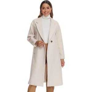 imageAllegra K Winter Overcoat for Womens Notch Lapel DoubleBreasted MidLength Long CoatBeige