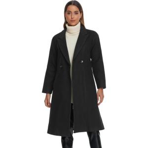 imageAllegra K Winter Overcoat for Womens Notch Lapel DoubleBreasted MidLength Long CoatBlack