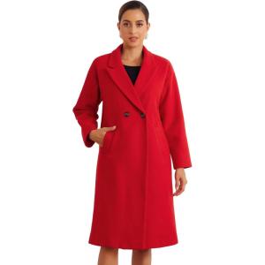 imageAllegra K Winter Overcoat for Womens Notch Lapel DoubleBreasted MidLength Long CoatRed
