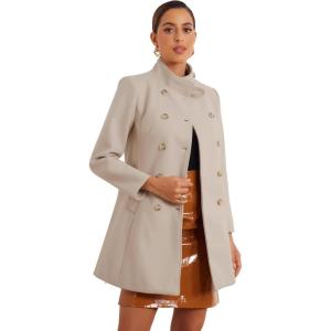 imageAllegra K Winter Trench Coats for Womens Casual Stand Collar Pea Double Breasted OvercoatBeige