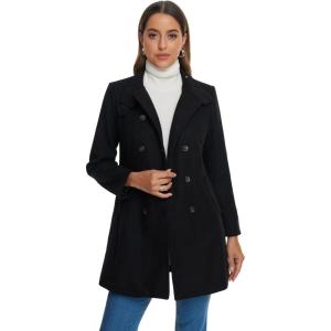 imageAllegra K Winter Trench Coats for Womens Casual Stand Collar Pea Double Breasted OvercoatBlack
