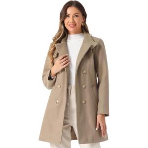 imageAllegra K Winter Trench Coats for Womens Casual Stand Collar Pea Double Breasted OvercoatBrown