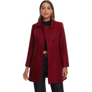imageAllegra K Winter Trench Coats for Womens Casual Stand Collar Pea Double Breasted OvercoatBurgundy