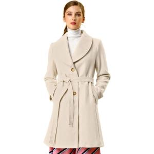 imageAllegra K Womens 2024 Winter Coat Shawl Collar Belted Single Breasted OvercoatsBeige
