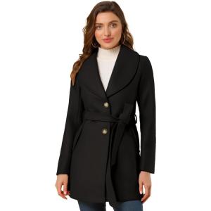 imageAllegra K Womens 2024 Winter Coat Shawl Collar Belted Single Breasted OvercoatsBlack