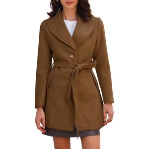 imageAllegra K Womens 2024 Winter Coat Shawl Collar Belted Single Breasted OvercoatsBrown
