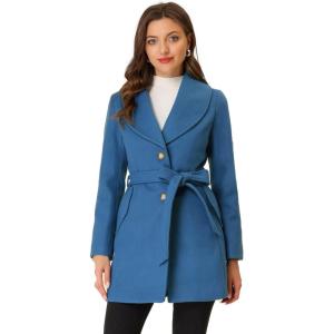 imageAllegra K Womens 2024 Winter Coat Shawl Collar Belted Single Breasted OvercoatsDark Blue Grey